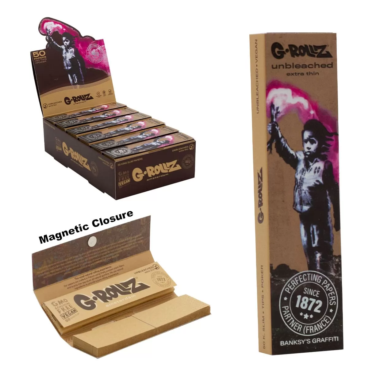 MORTALHAS G-ROLLZ KINGSIZE SLIM UNBLEACHED 50 PAPERS + FILTROS