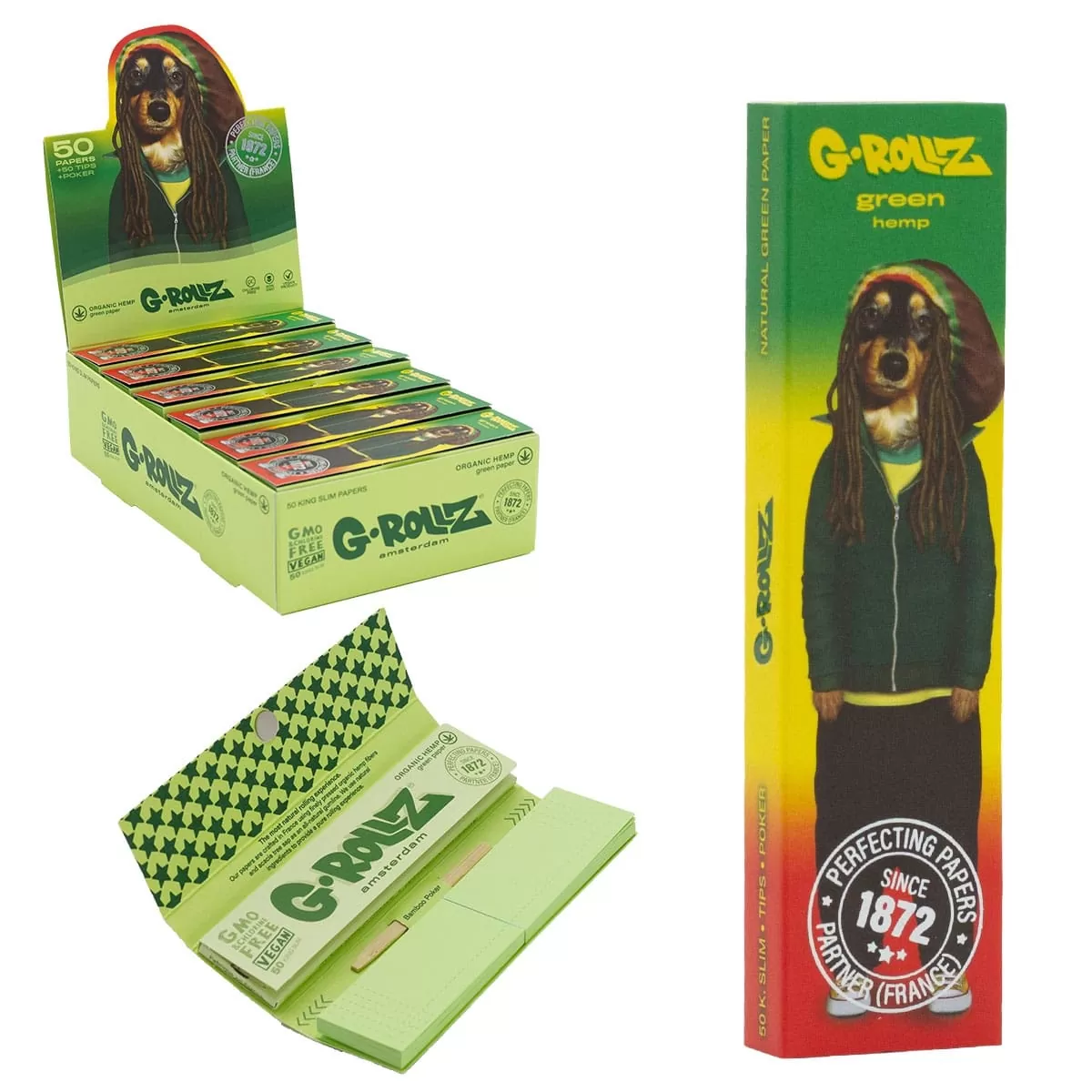 MORTALHAS GROLLZ KINGSIZE SLIM HEMP ORGANIC GREEN 50 PAPERS + FILTROS | A Loja da Maria